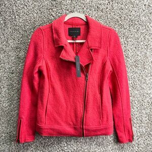 Tahari Jacket Women’s XS Salmon Pink Wool Blend Zip Moto NWT